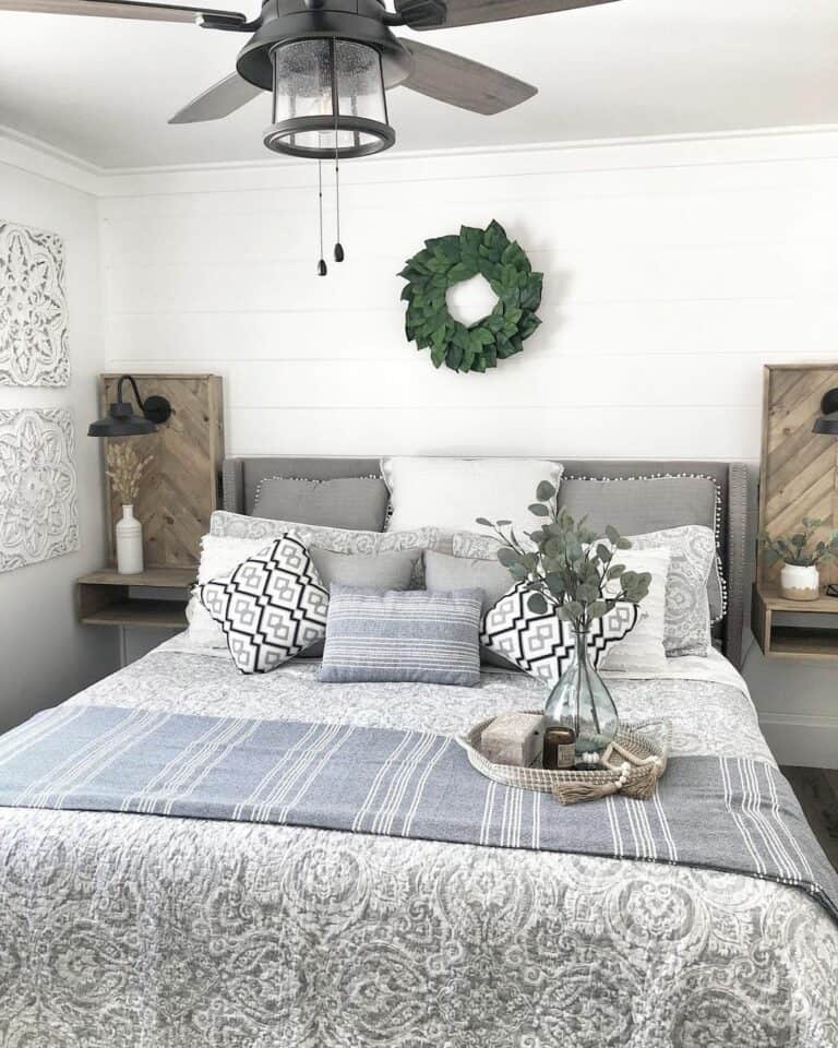 Herringbone Shelving in a Farmhouse Bedroom