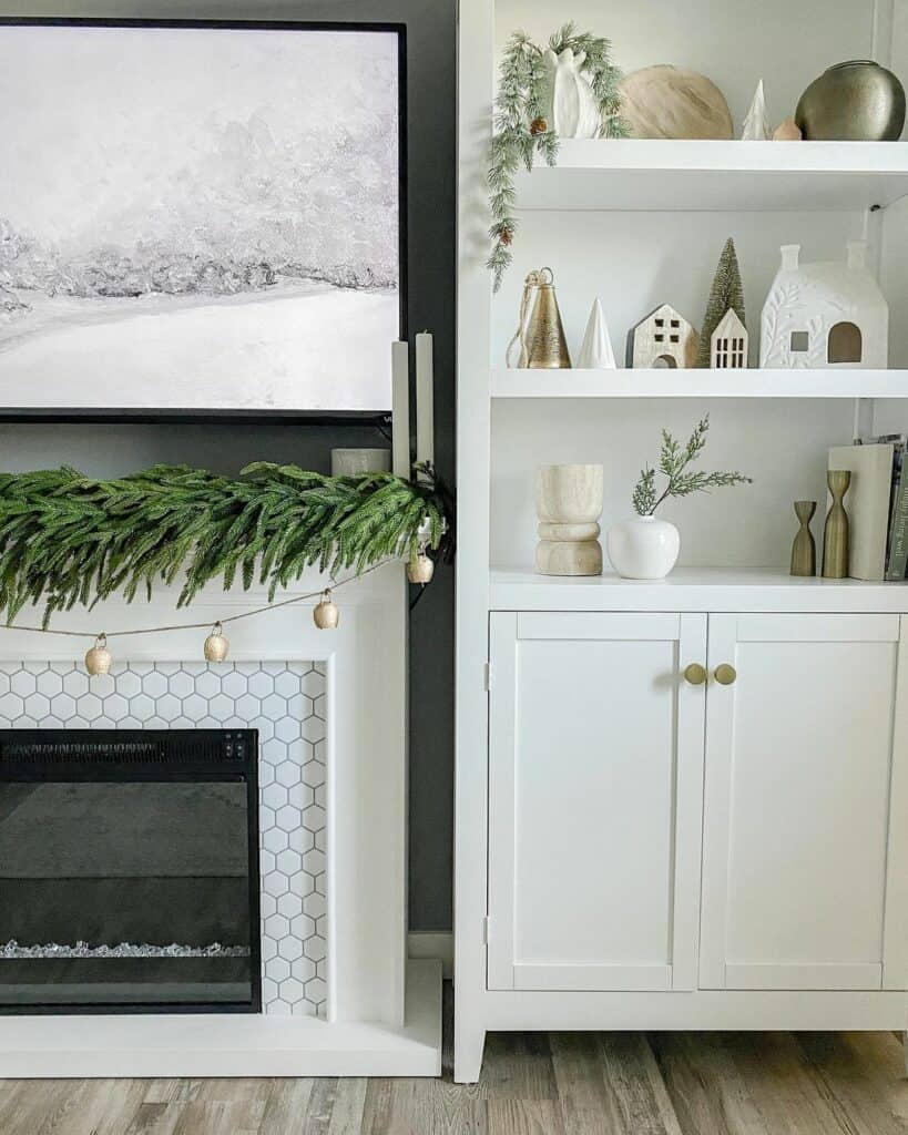 Hex Tile Fireplace with Garland on Mantle