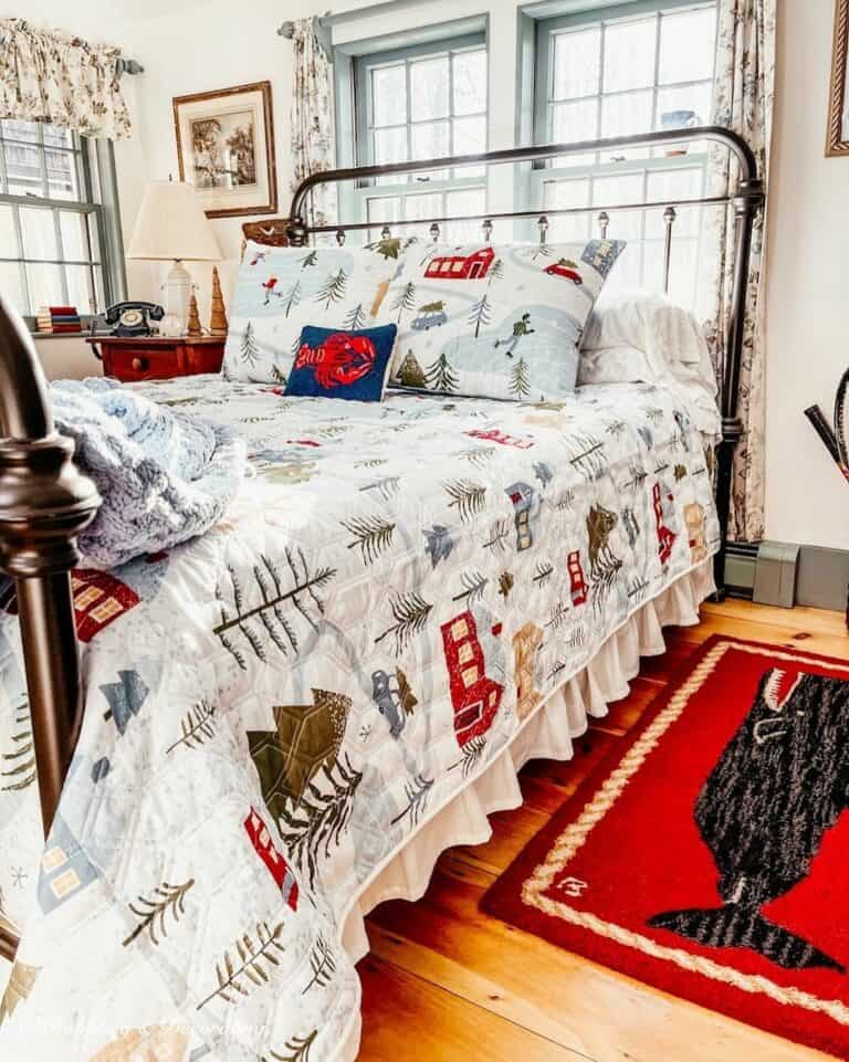 Holiday Bedding and Red Decorations