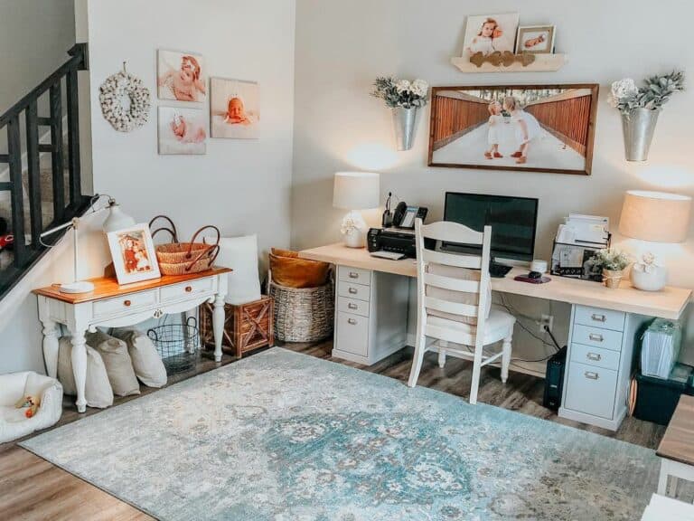 Home Office with Blue Rug