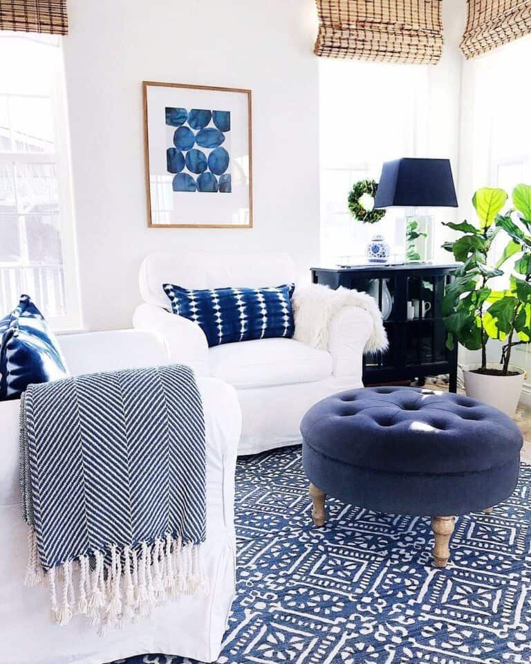 Indigo Color-themed Coastal Living Room