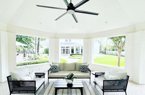 Indoor Patio Ceiling Fan Above Wooden Furniture