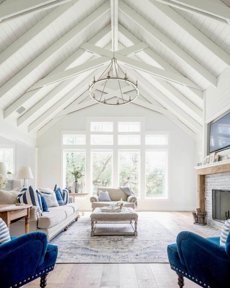Industrial White Chandelier for Vaulted Ceiling
