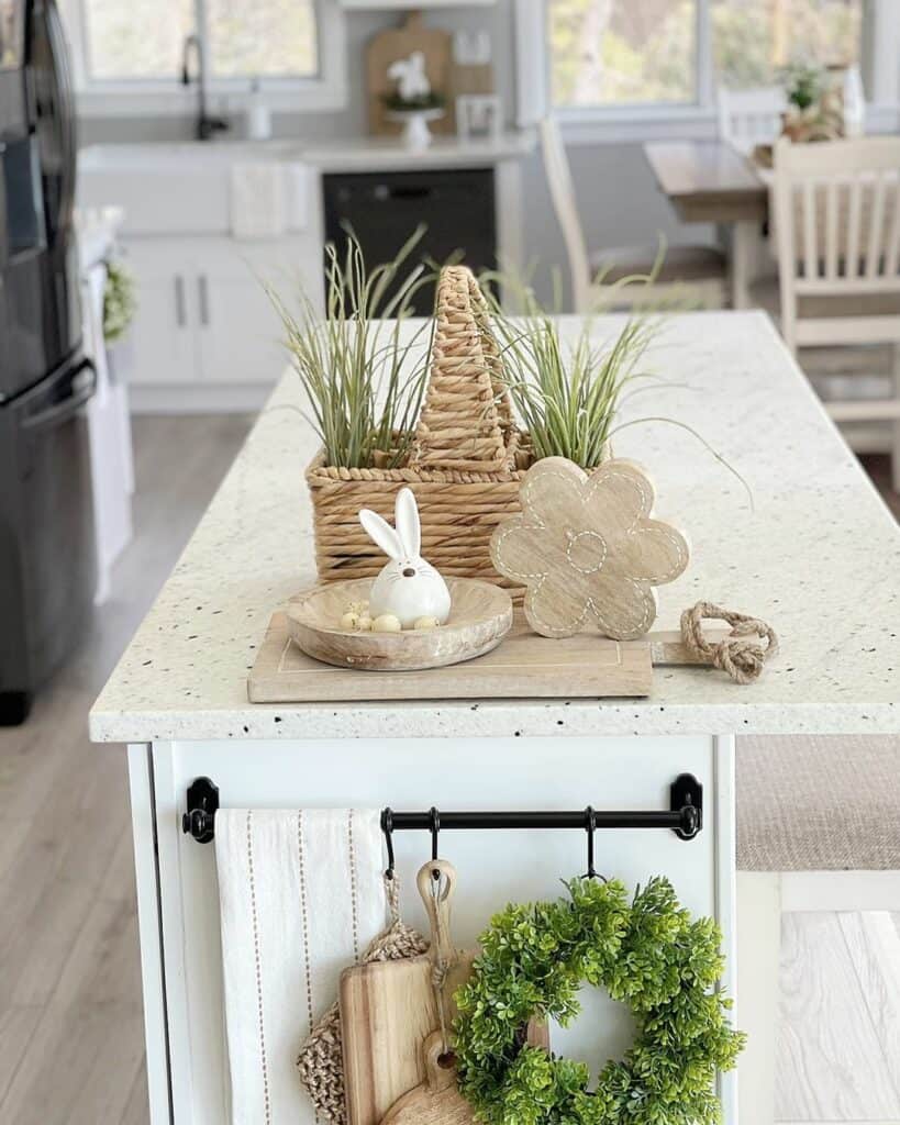 Kitchen Island With Woven Easter Basket Décor