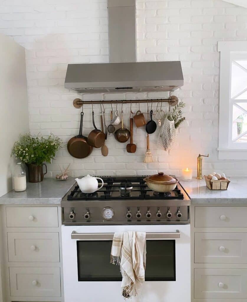 Kitchen With White Brick Wall