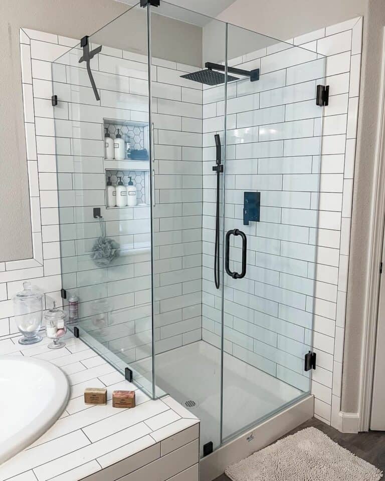 Large Glass Shower With Contrasting Grout
