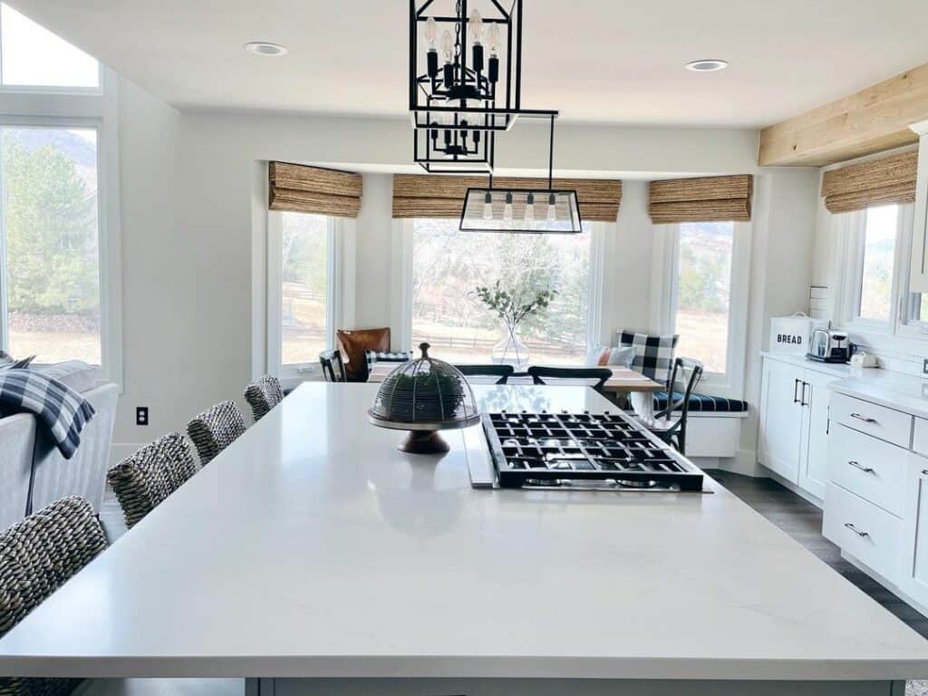 Large Kitchen Island Under Black Pendant Lights