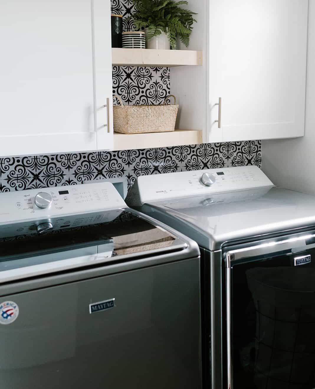 Laundry Room With Black And White Tile Backsplash Soul Lane laundry-room-with-black-and-white-tile-backsplash-soul-lane
