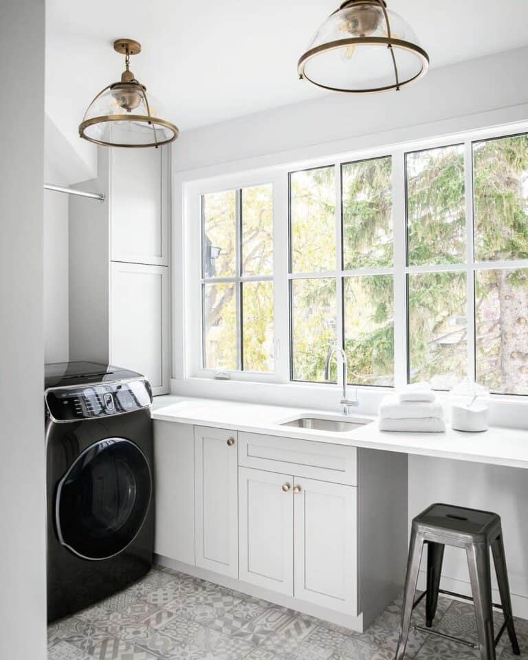 Laundry Room With Light Gray Shaker Cabinets