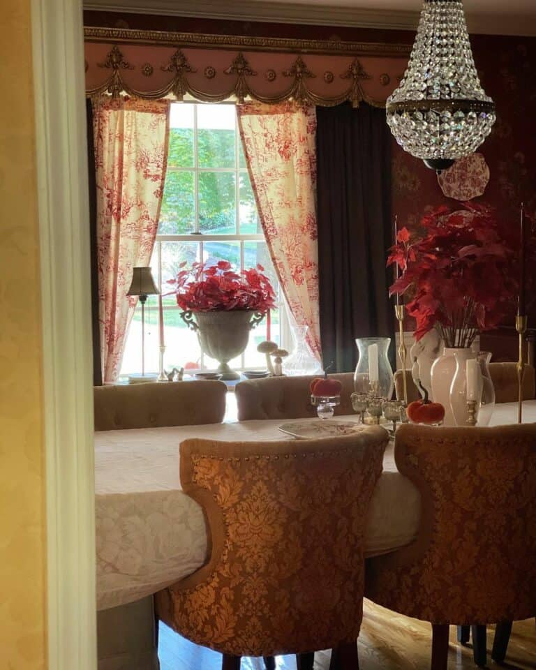 Layered Brown Velvet and Toile Curtains Window Décor﻿