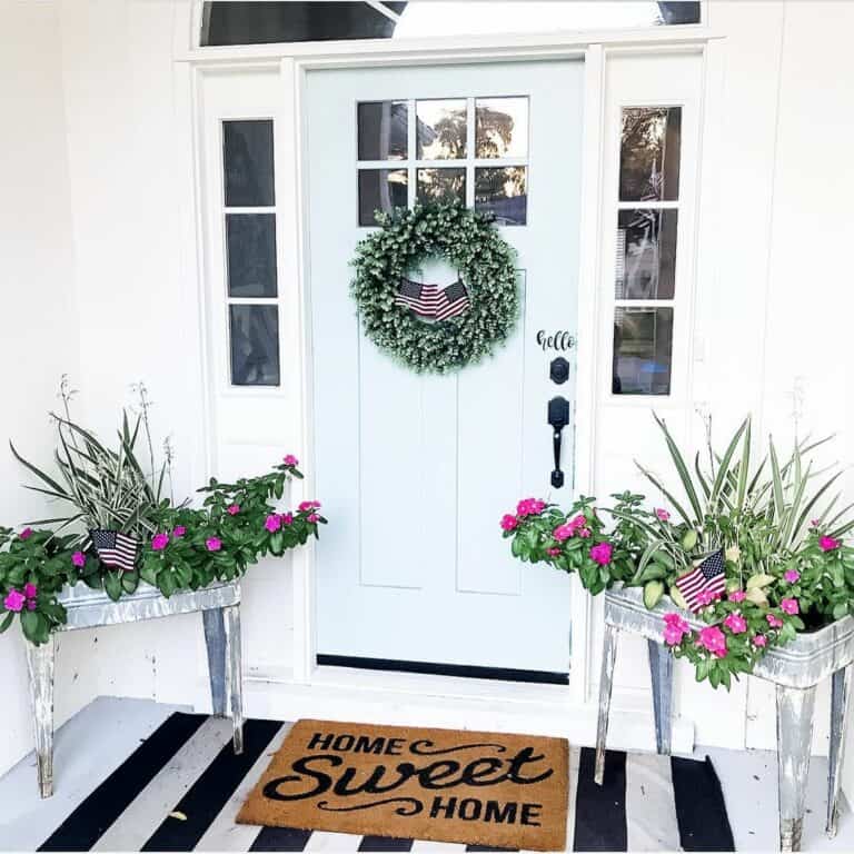 Light Blue Door with Modern Front Door Decor