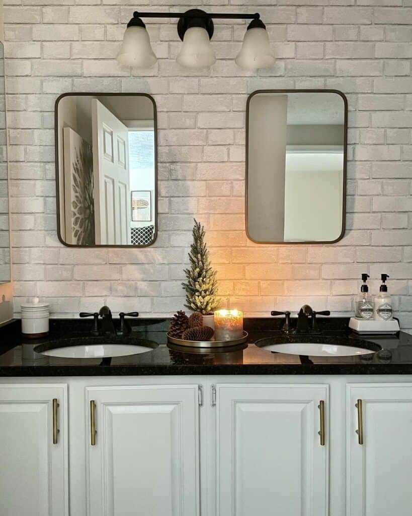 Light Gray Painted Brick Bathroom Backsplash