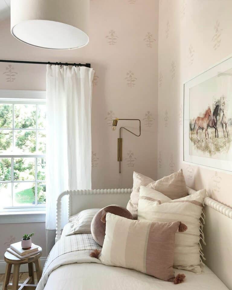 Light Pink Patterned Walls in Bedroom