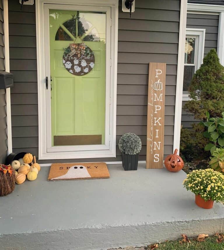 Lime Colored Door With Halloween Décor