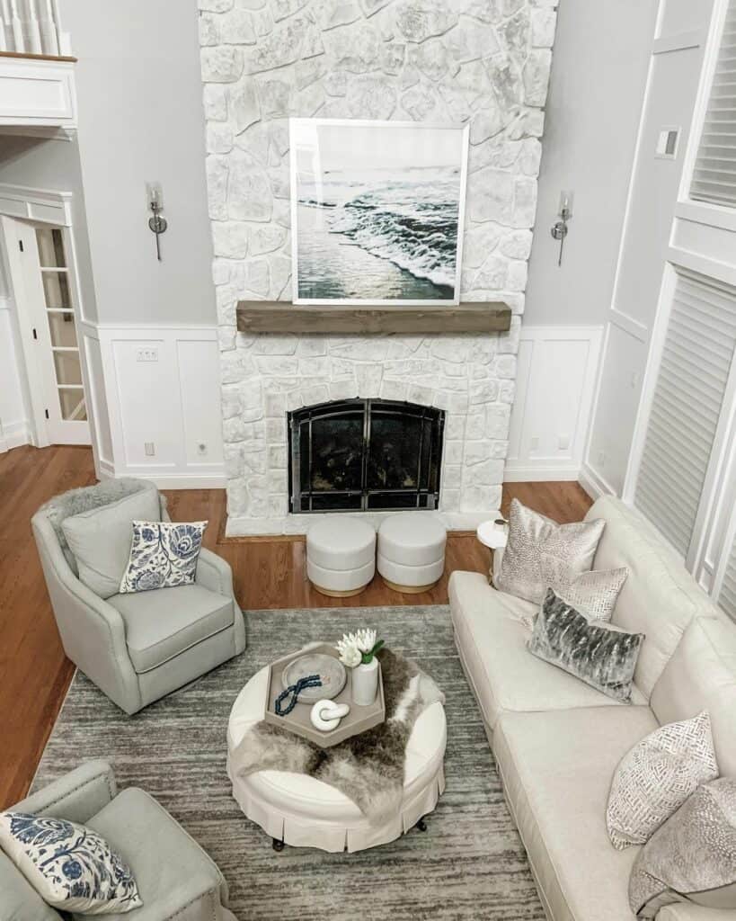 Limewash Flagstone Fireplace Idea