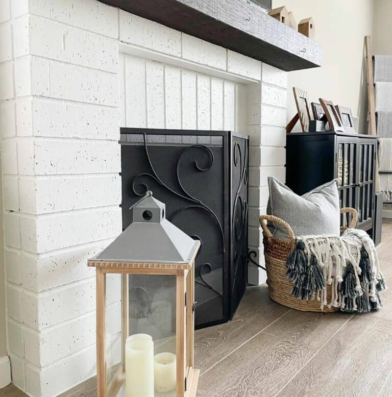 Linear White Brick Fireplace