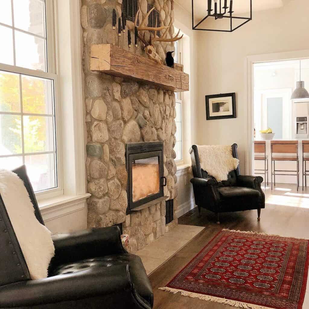 Living Area With Stone Chimney Soul & Lane