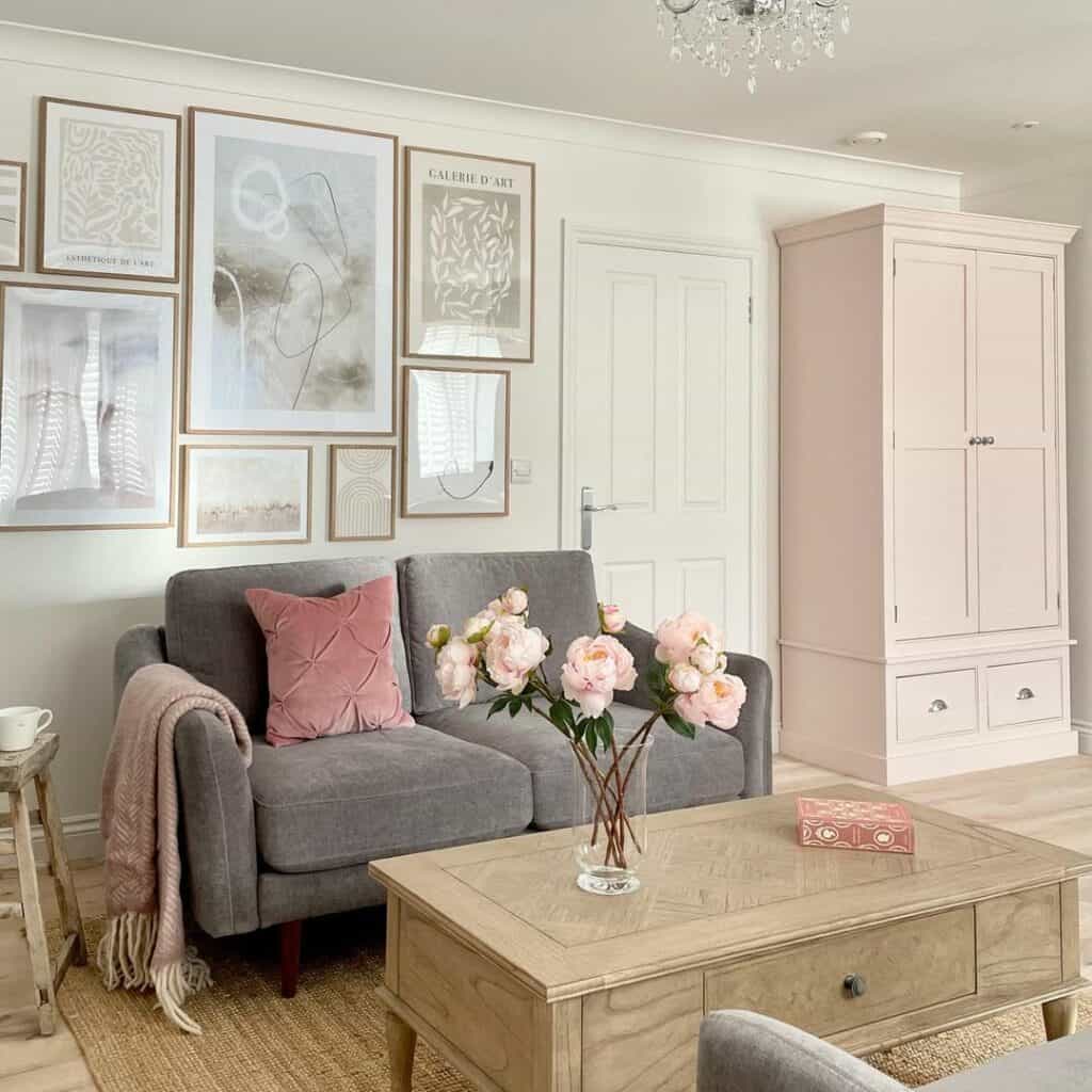 Living Room With Blush Pink Accents