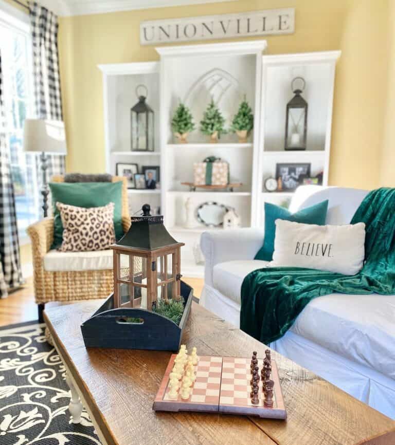 Living Room With Green Décor