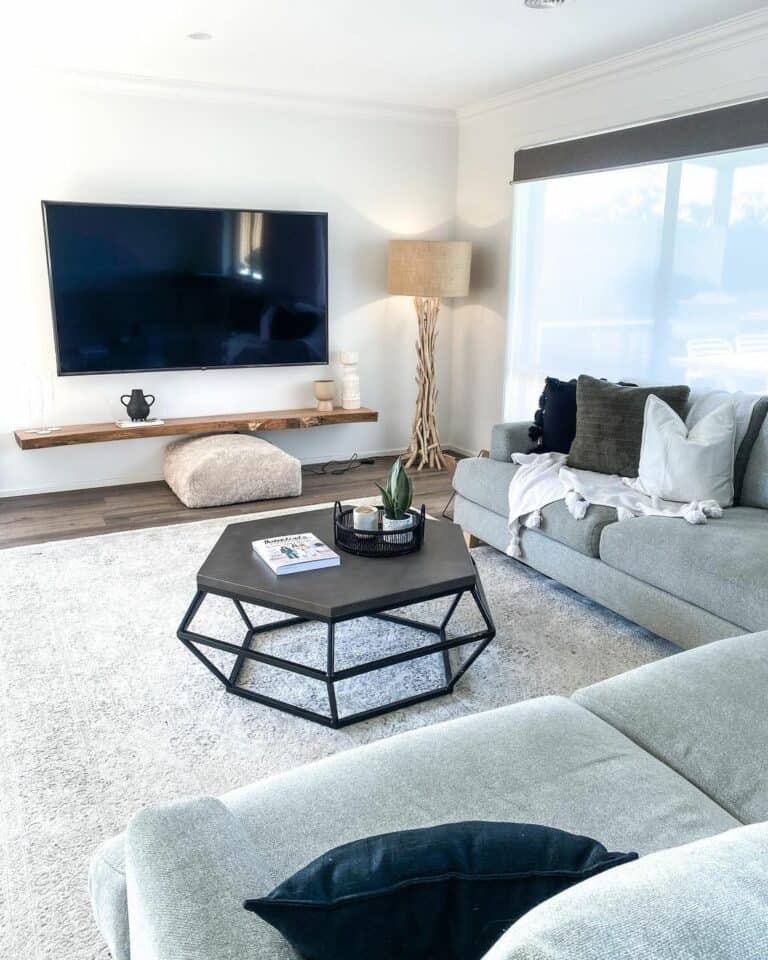 Living Room With Light Blue Velvet Sofa
