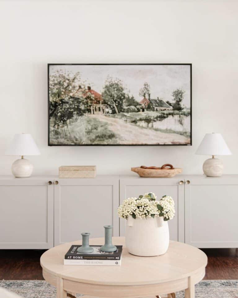 Living Room With Light Gray Sideboard
