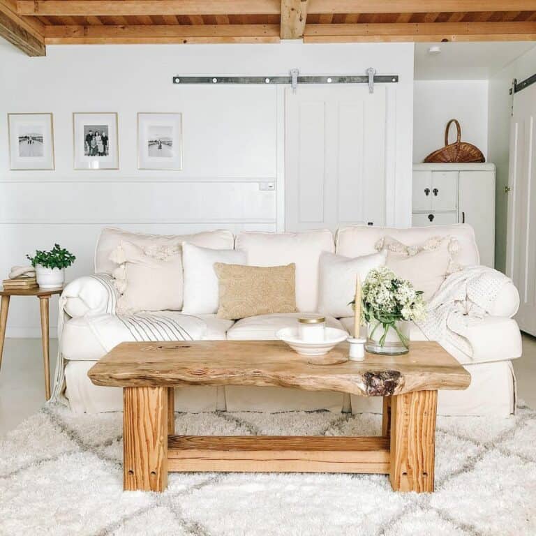 Living Room With Live Edge Wood Coffee Table