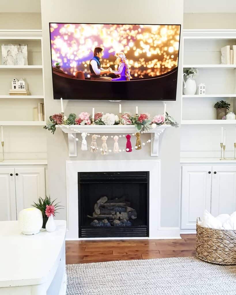 Living Room With Pink and White Accents