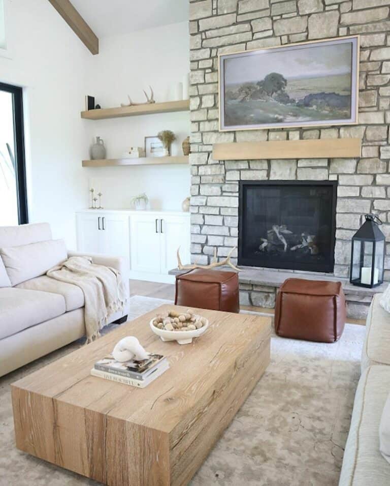 Living Room With Stone Fireplace