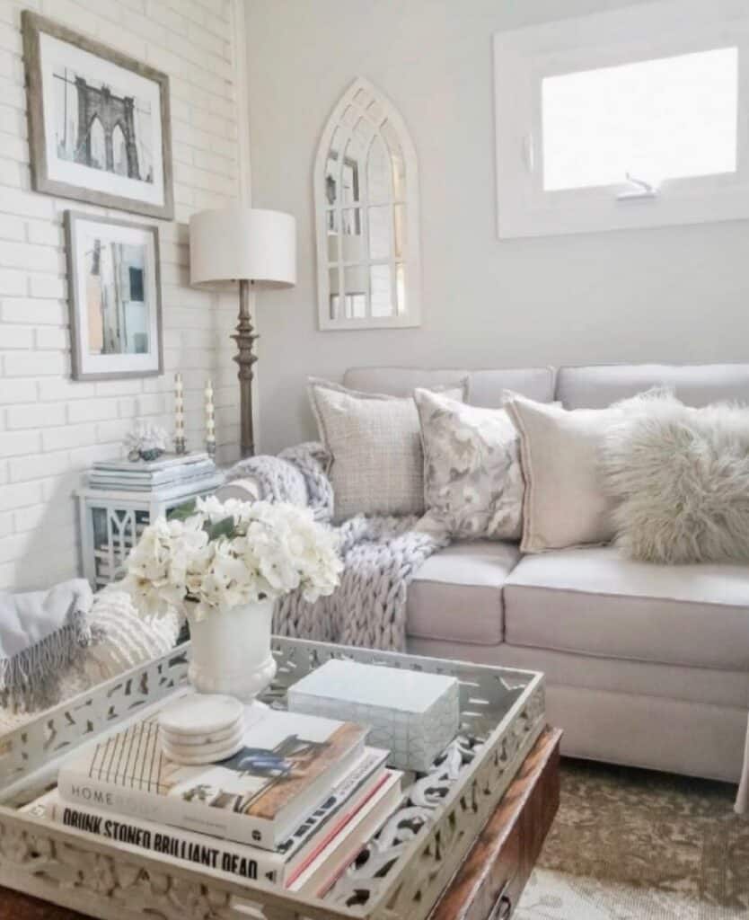 Living Room With White Painted Brick Feature Wall