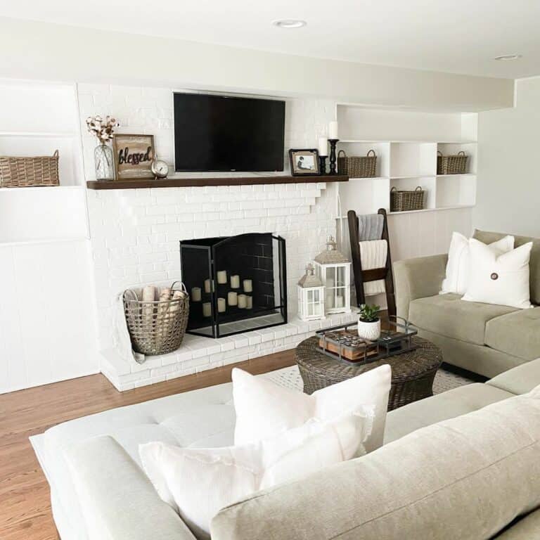 Living Room With White and Wooden Details