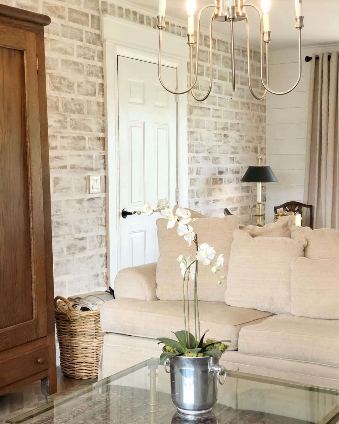 Living Room With Whitewashed Brick Accent Wall Soul & Lane