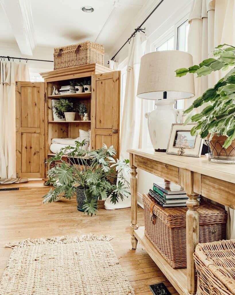 Living Room With Wooden and Rattan Details