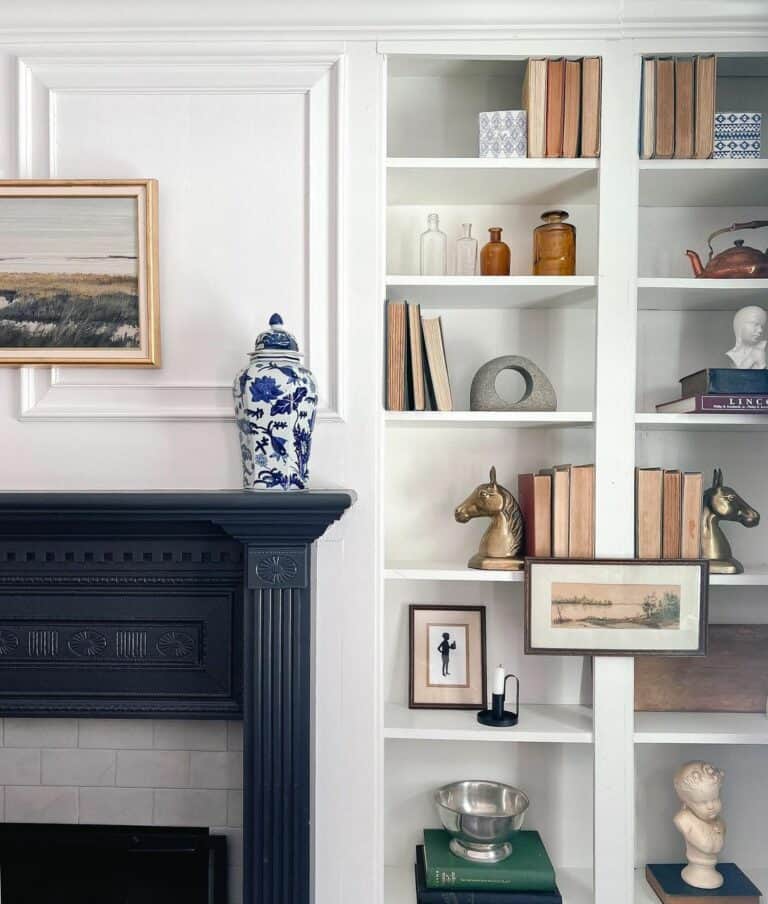 Living Room With a Black Mantel