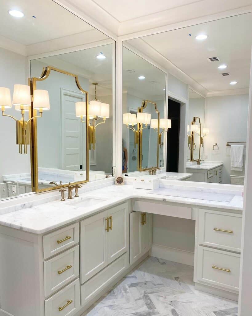 Luxurious Bathroom With White Marble Countertop