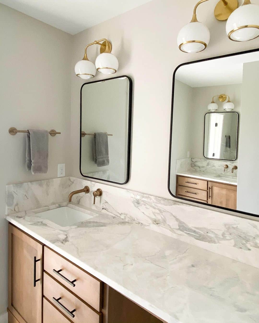 Marble Countertop in Modern Farmhouse Bathroom - Soul & Lane