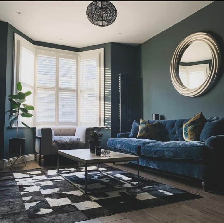 Masculine Living Room With Bay Windows