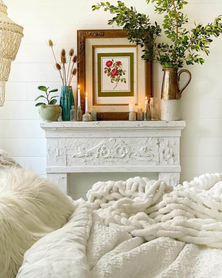 Master Bedroom Mantel With Thrifted Décor