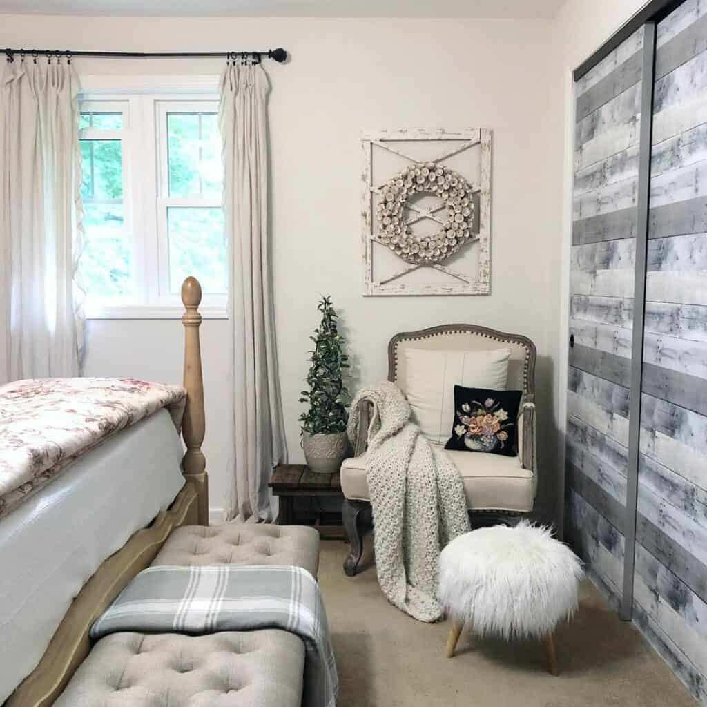 Master Bedroom Reading Nook With Beige Chair