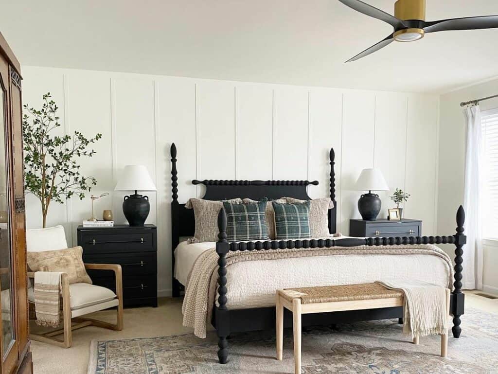 Master Bedroom Sitting Area With Bench and Chair