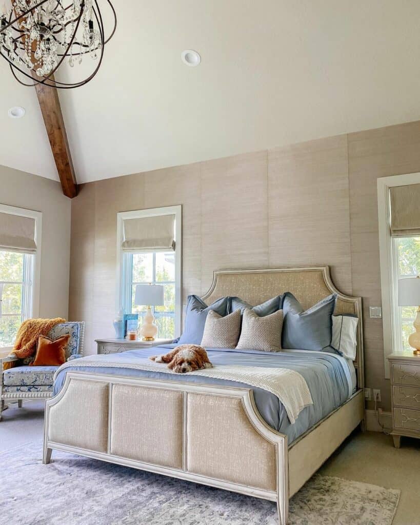 Master Bedroom With Blue Floral Chair