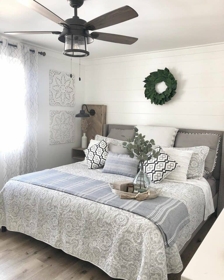 Master Bedroom With Gray Floral-patterned Bed