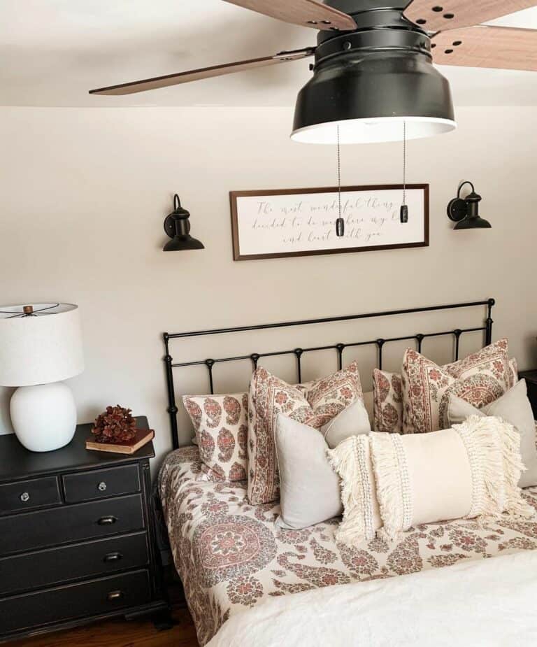 Master Bedroom With Lamps and Pendant Lighting