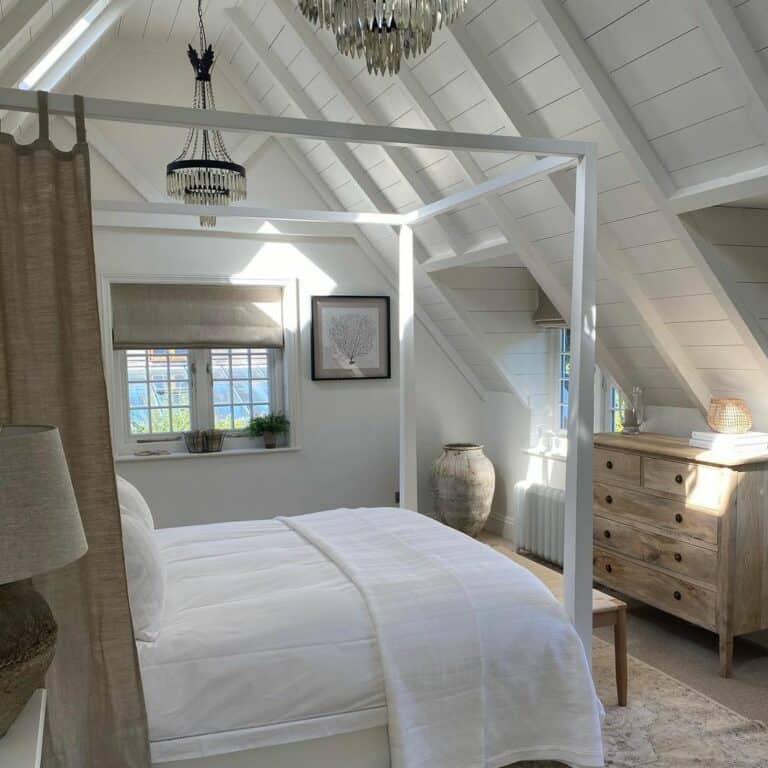 Master Bedroom With Vaulted Ceilings and Chandeliers