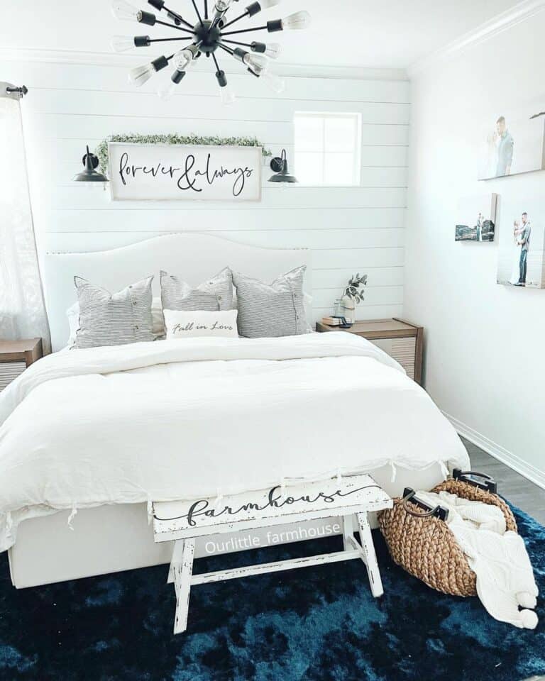 Master Bedroom With Vibrant Blue Rug