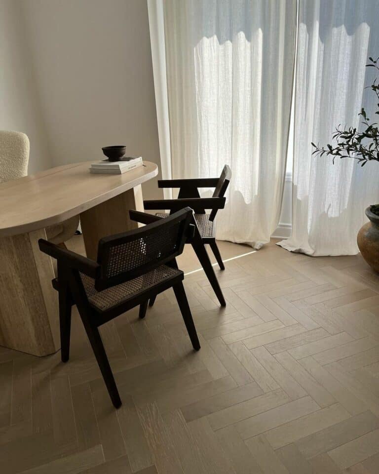 Minimalist Office With Herringbone Flooring