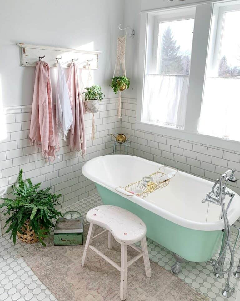 Mint Green Clawfoot Bathtub and Subway Tile Soul & Lane