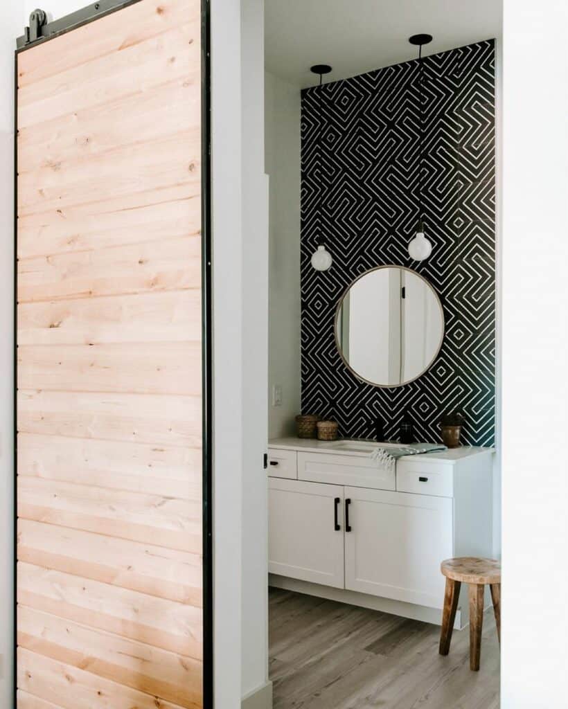 Modern Bathroom With Abstract Accent Wall