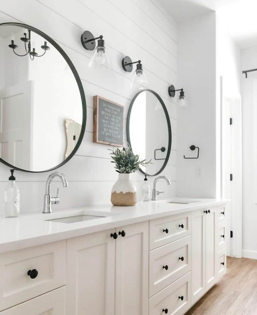 Modern Bathroom With White Shiplap Accent Wall