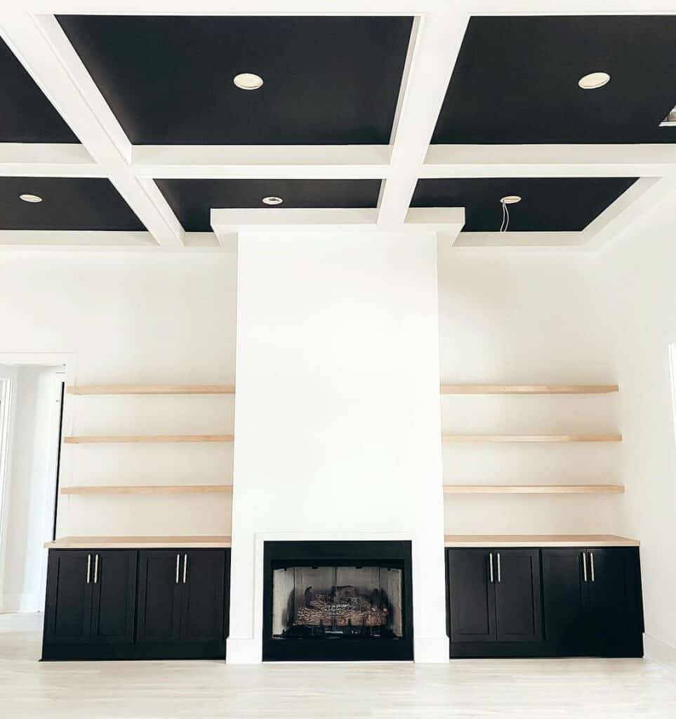 Modern Black Coffered Ceiling With Lighting