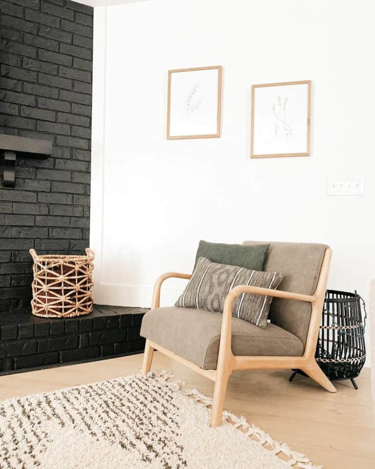 Modern Black Fireplace With Wood Accents